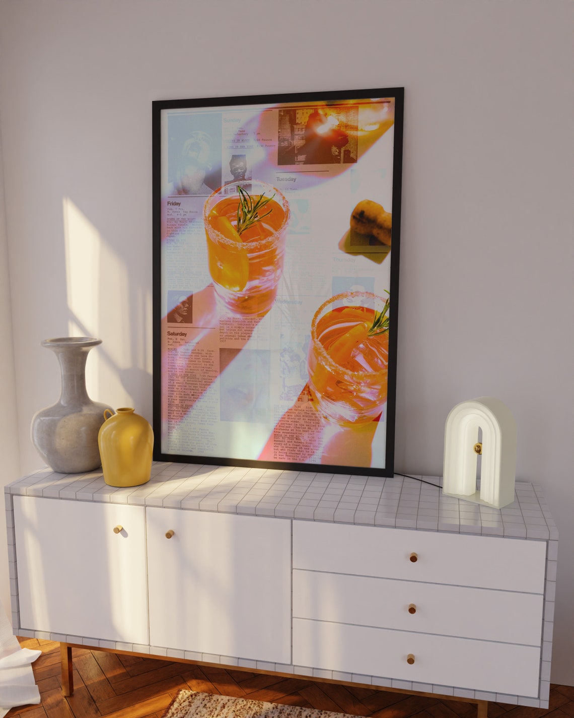 Summer Cocktail Glasses Over a Vintage Newspaper Backdrop Poster - Image 2