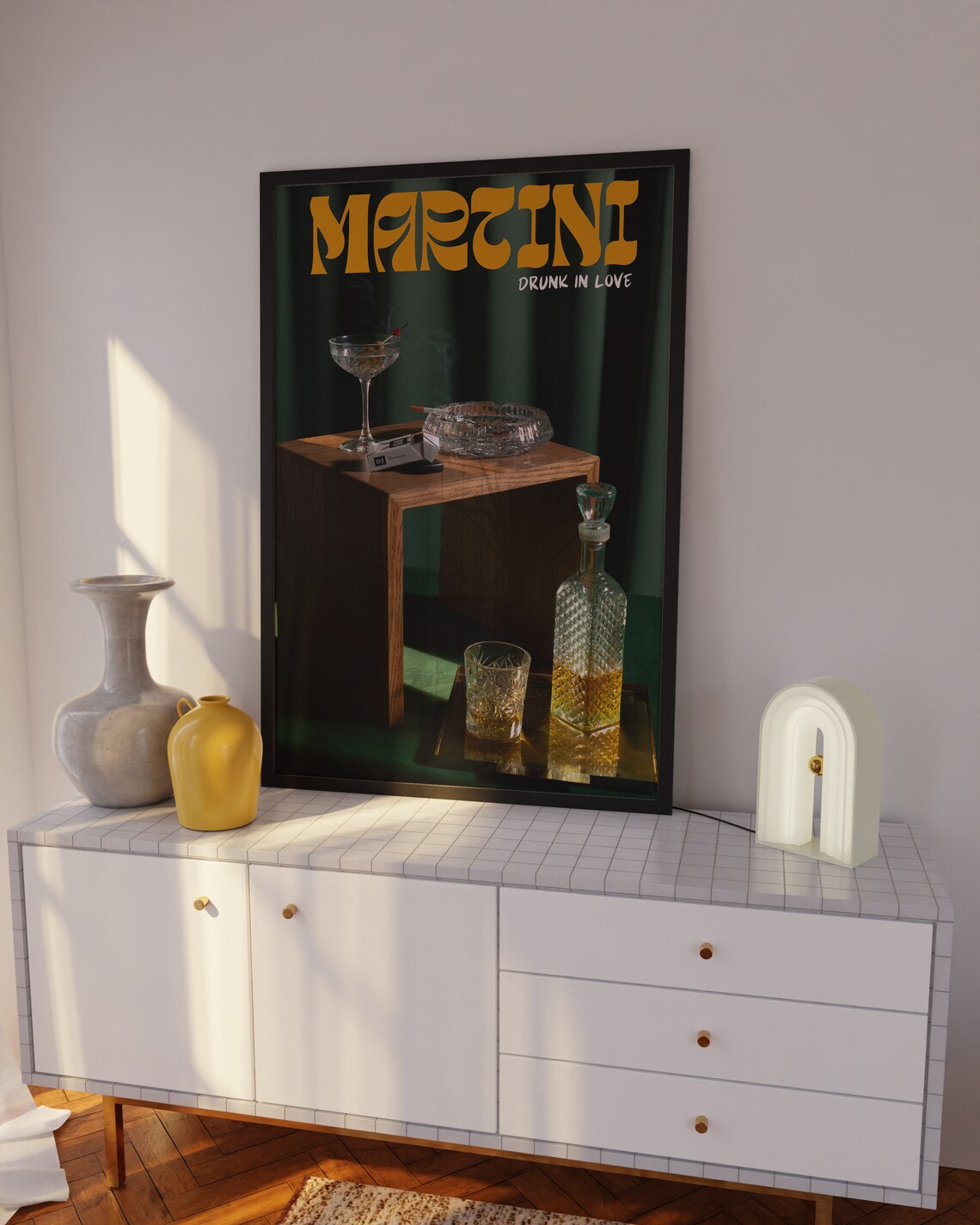 Martini Drunk in Love Moody Bar Cart Poster with Decanter and Coupe Glass - Image 2