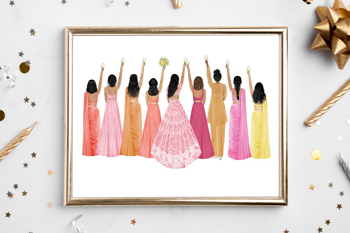 Indian Bridal Party Bride and Bridesmaids Custom Portrait Poster - Image 2
