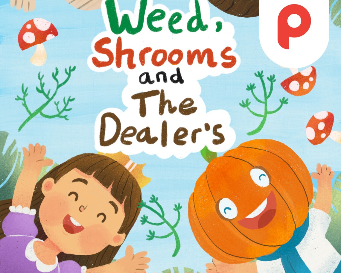 Whimsical Mushroom Garden Kids with Playful Storybook Text Poster