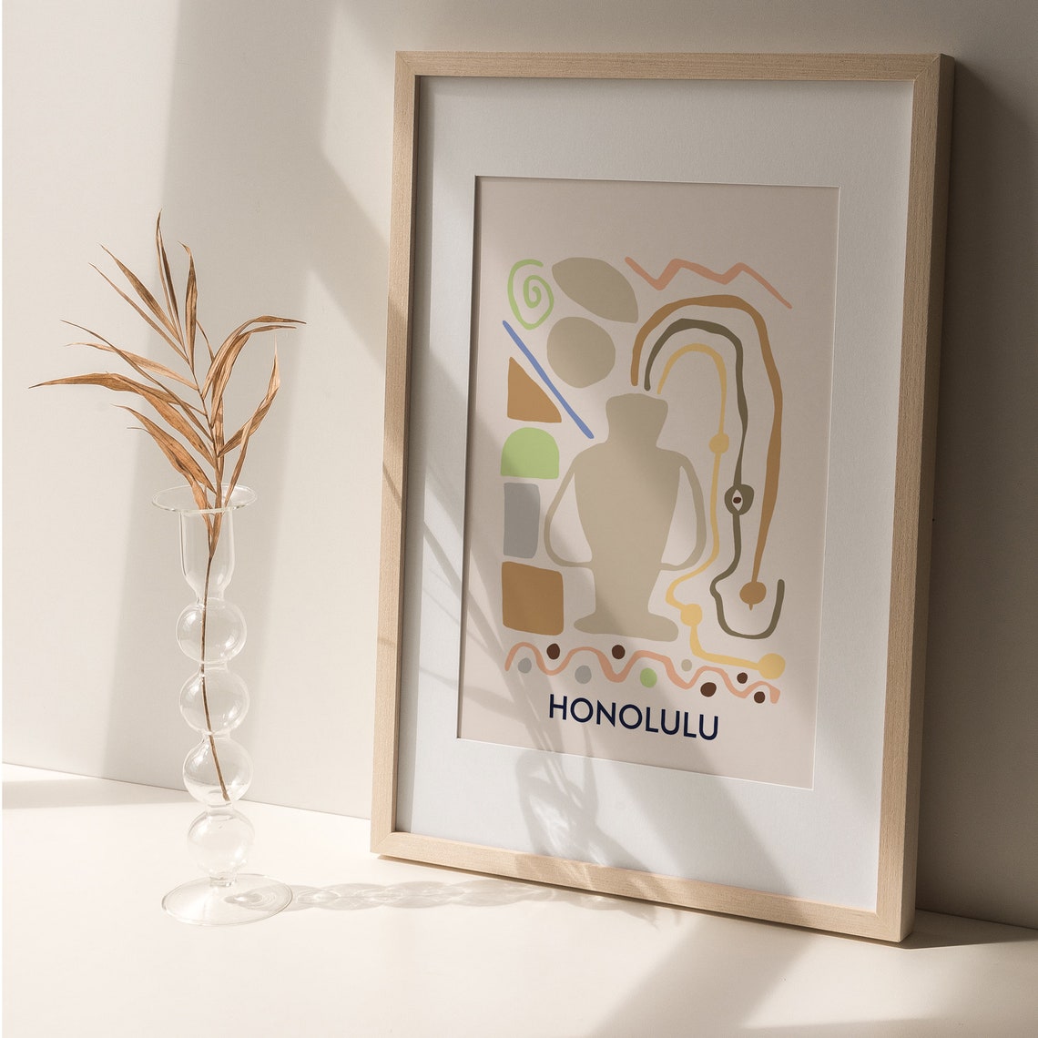 Honolulu Abstract Female Figure Beige Boho Minimalist Art Poster - Image 2