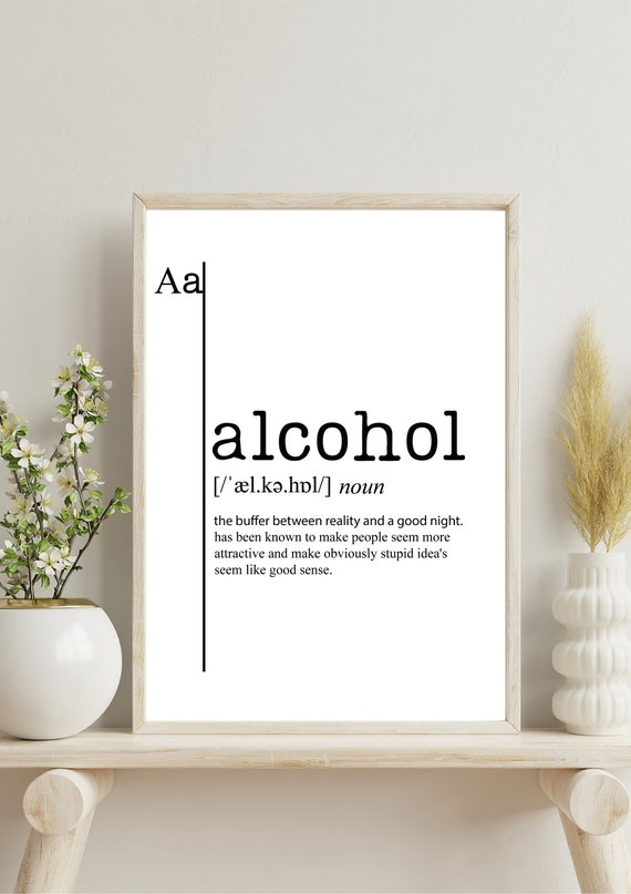 Alcohol Word Definition Poster Print Urban Dictionary Word Meaning Funny Gift Home Decor Typographic Posters Wall Decor Prints