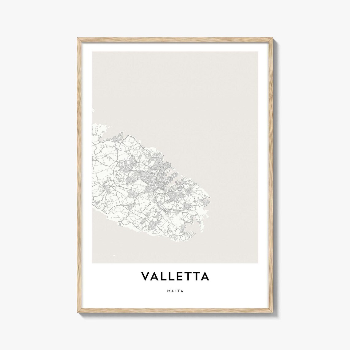 Valletta Malta Minimalist Island Capital City Street Map Art Poster