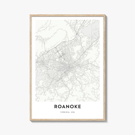 Roanoke Virginia Minimalist Street Map Black Line Art Poster