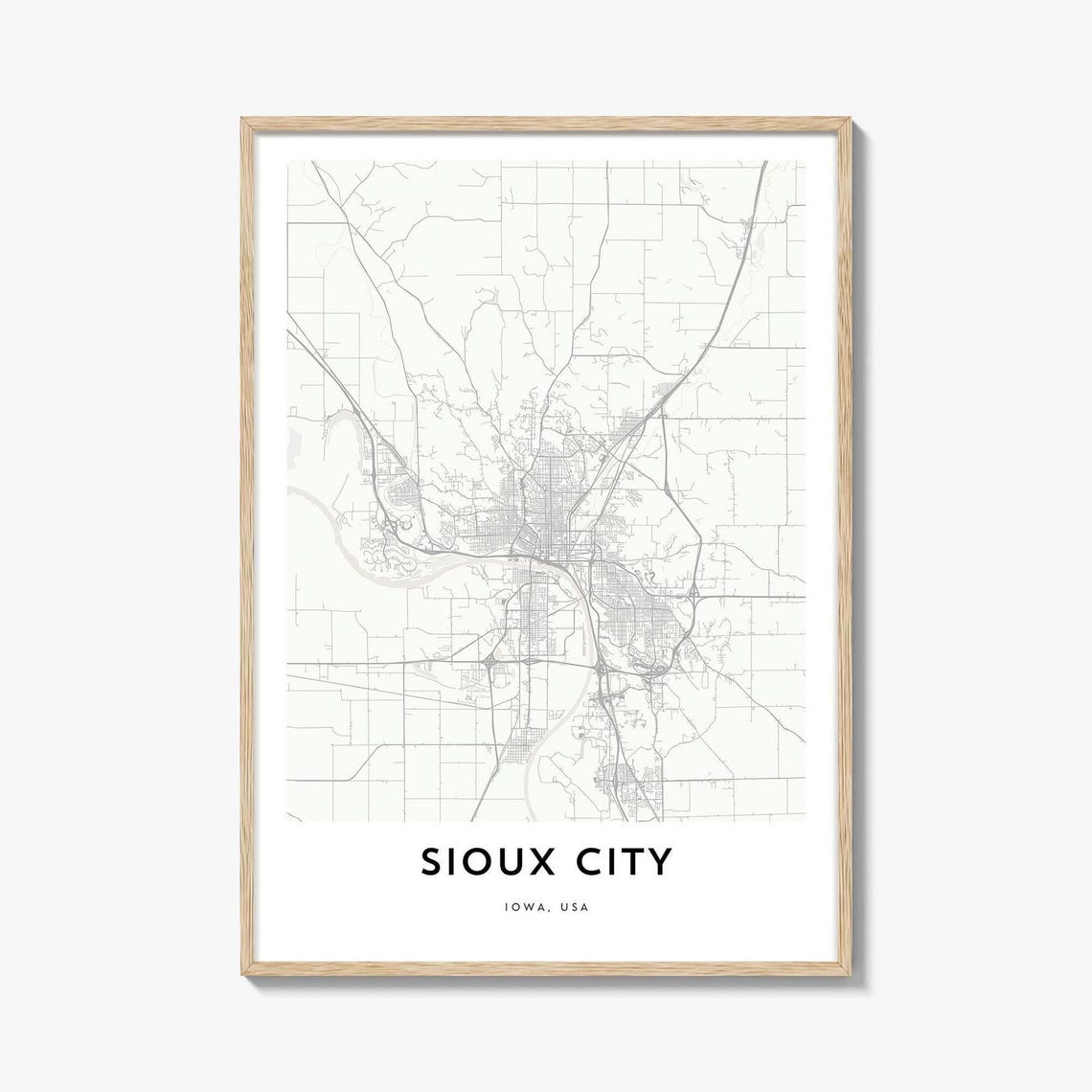 Sioux City Iowa Minimalist Cream City Street Map Wall Poster