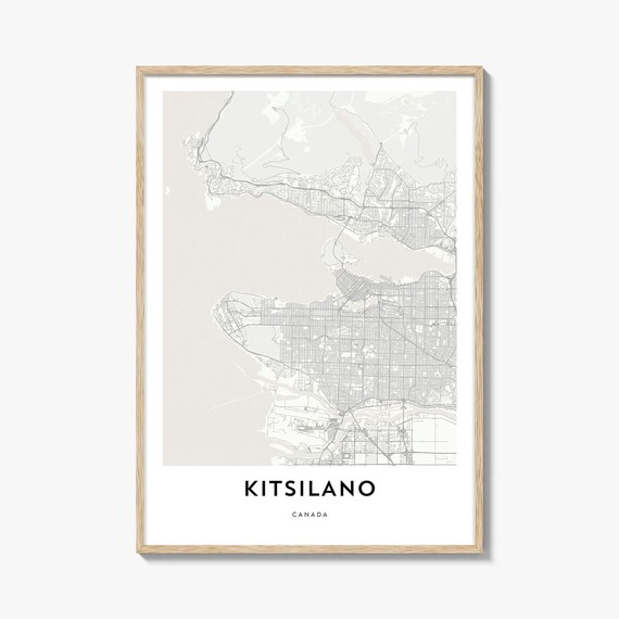 Kitsilano Canada Map Poster, Light Cream Framed Minimal City Street Map Decor