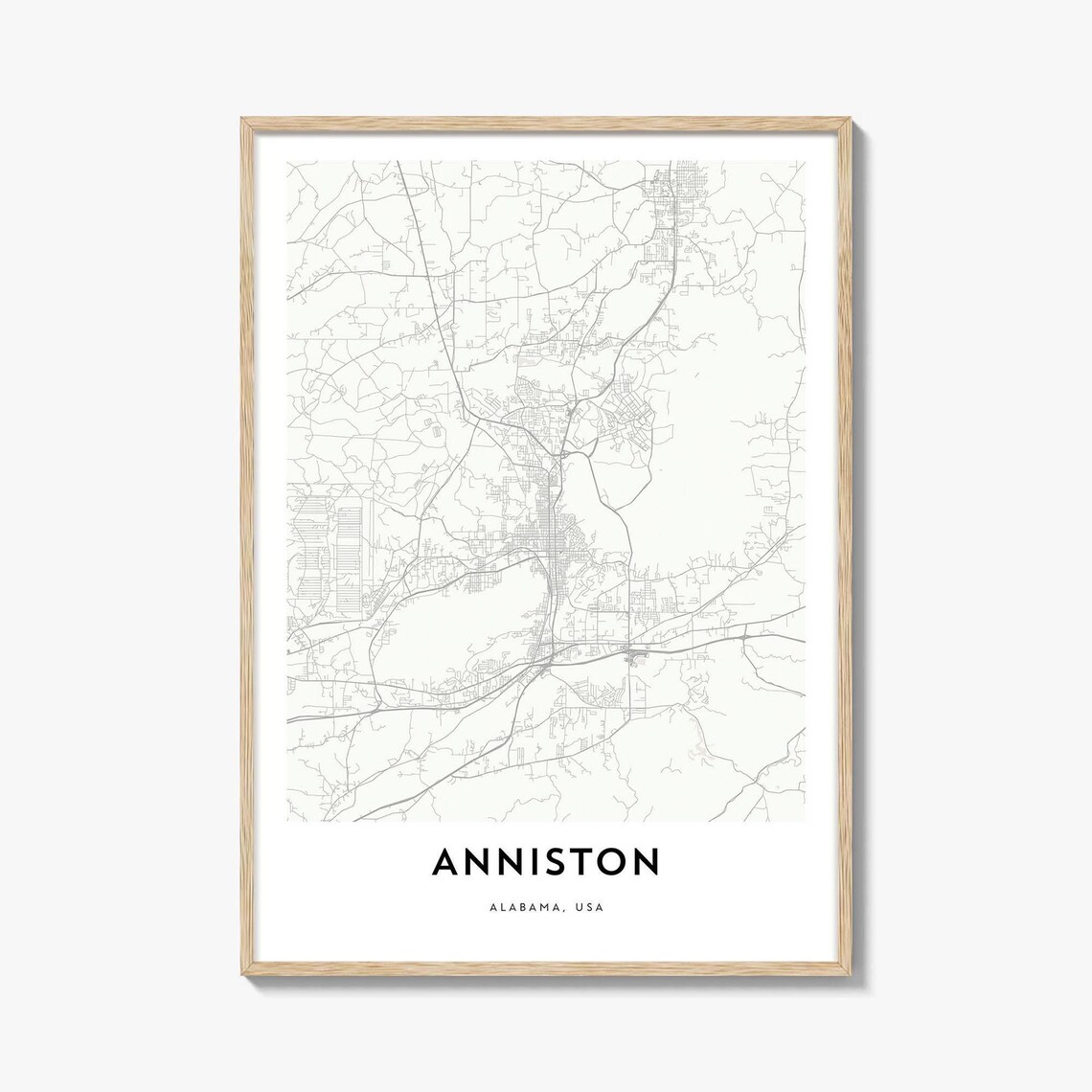 Anniston Alabama USA Minimalist City Street Map Line Art Poster