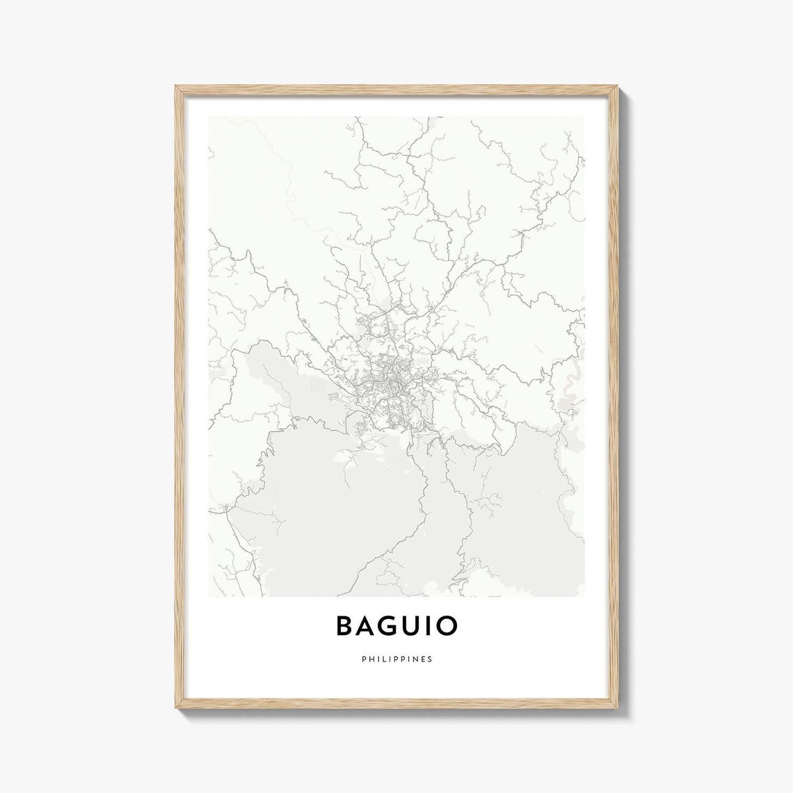 Baguio Philippines Minimalist Mountain City Street Map Wall Art