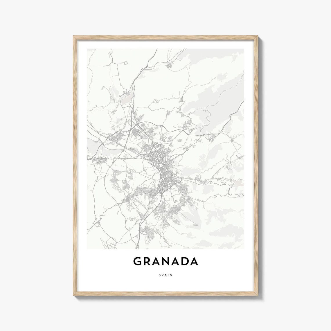 Granada Spain Minimalist City Street Map Line Art Wall Decor Poster