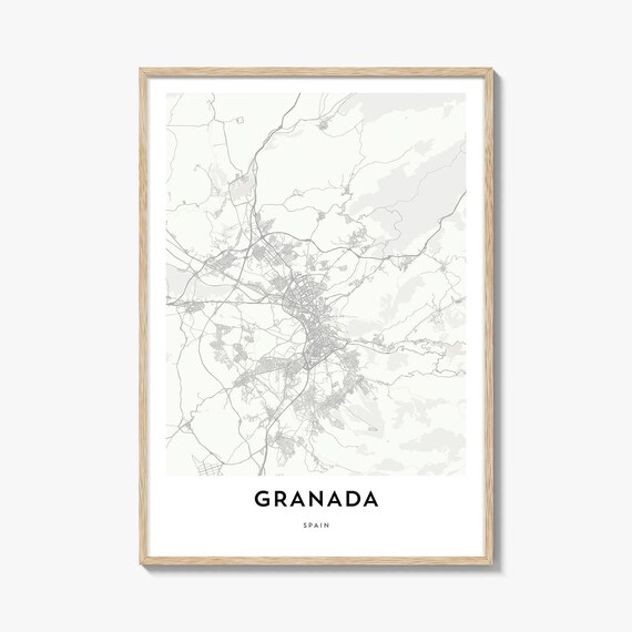 Granada Spain Minimalist City Street Map Line Art Wall Decor Poster