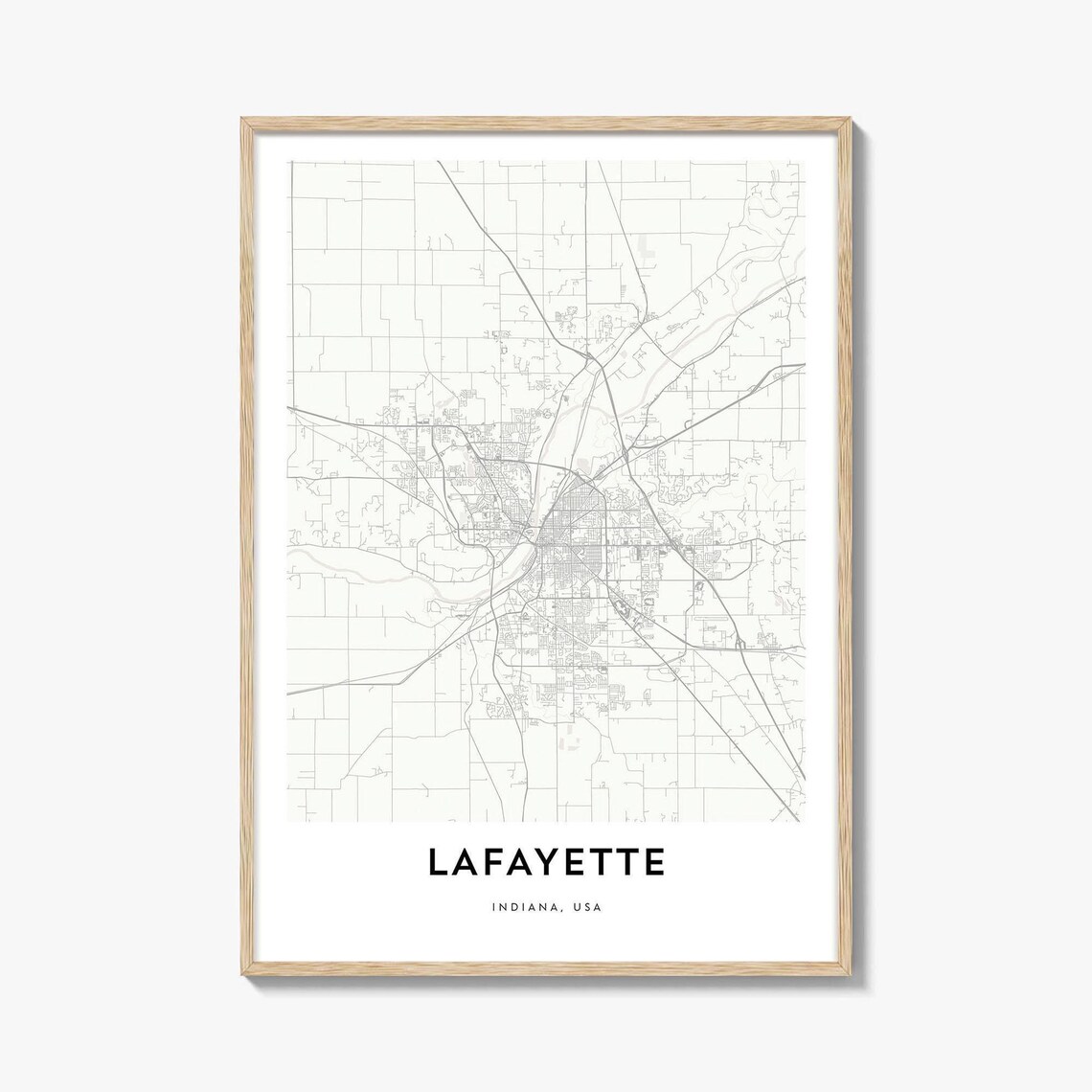 Lafayette Indiana USA Minimalist City Street Map Art Poster Gift