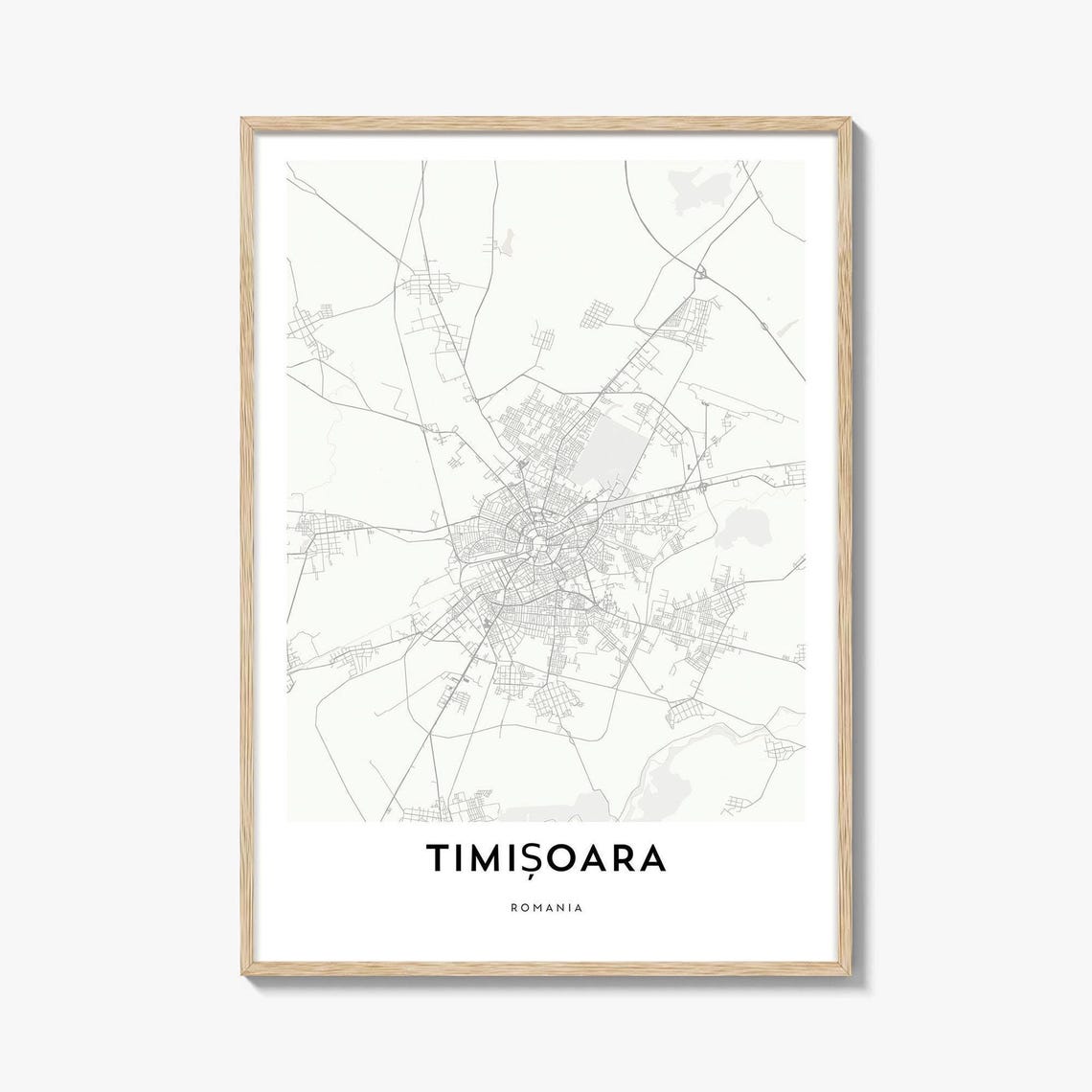 Timisoara Romania City Street Map Minimalist Grey Travel Poster