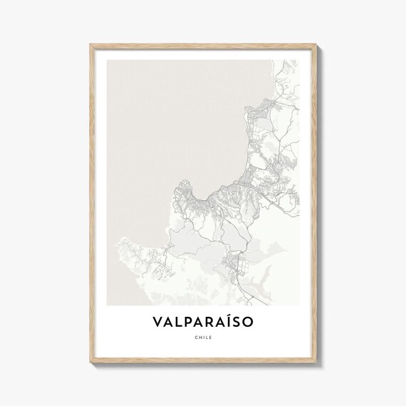 Minimalist Valparaiso Chile Coastal City Street Map Print Decor