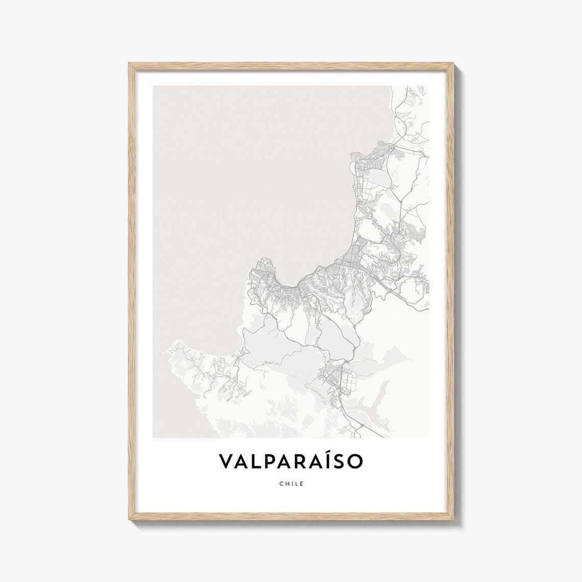 Minimalist Valparaiso Chile Coastal City Street Map Print Decor