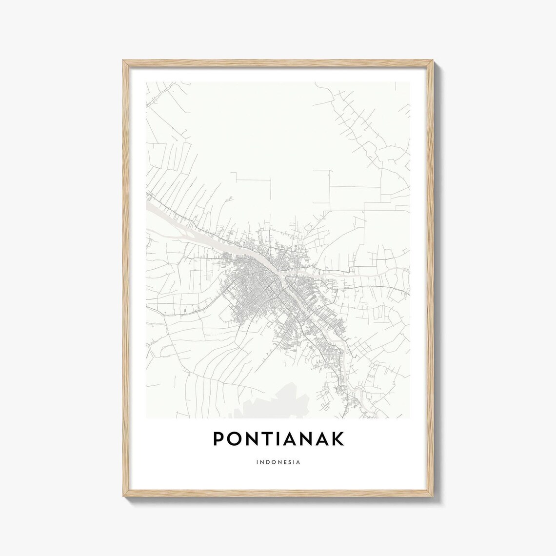 Pontianak Indonesia Minimalist City Street Map Line Art Poster