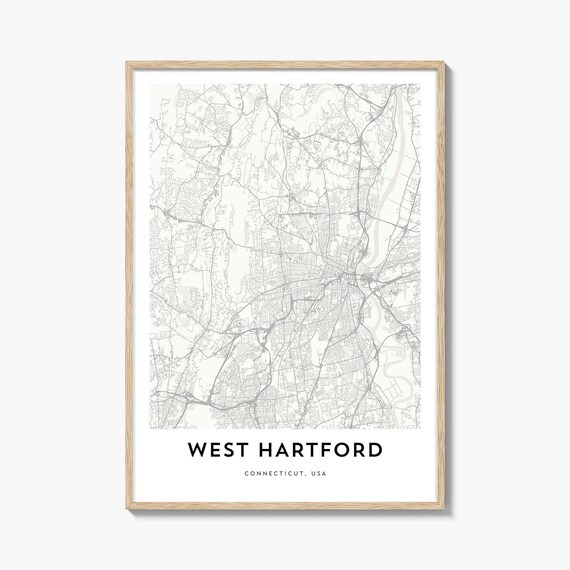 West Hartford Connecticut Minimalist Black And White Map Poster