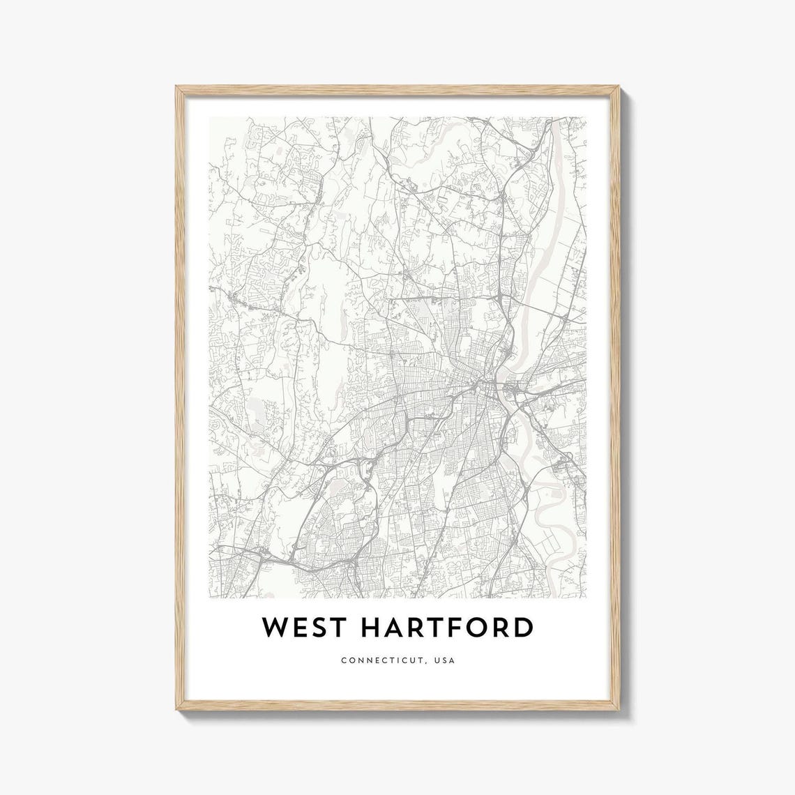 West Hartford Connecticut Minimalist Black And White Map Poster