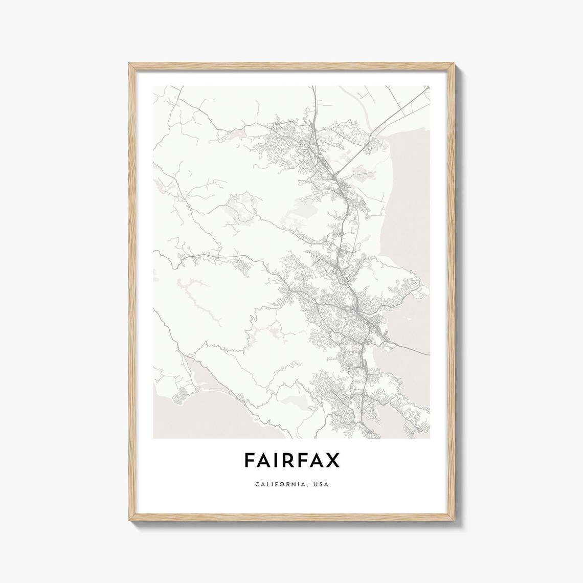 Fairfax California USA Minimalist City Street Map Line Art Poster