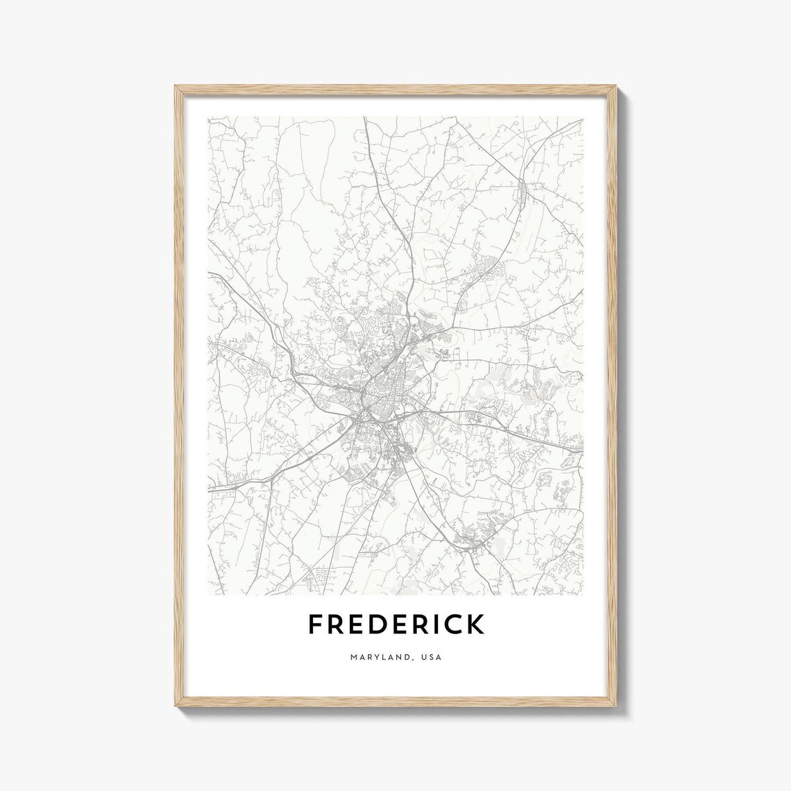Minimalist Frederick Maryland USA City Street Map Fine Line Art Poster