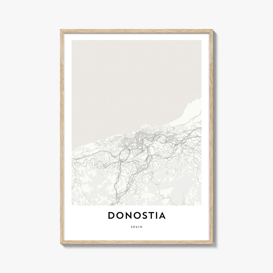 Donostia Spain City Street Map Minimalist Art Print Coastal Travel Gift