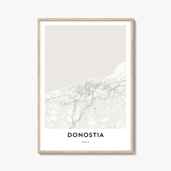 Donostia Spain City Street Map Minimalist Art Print Coastal Travel Gift