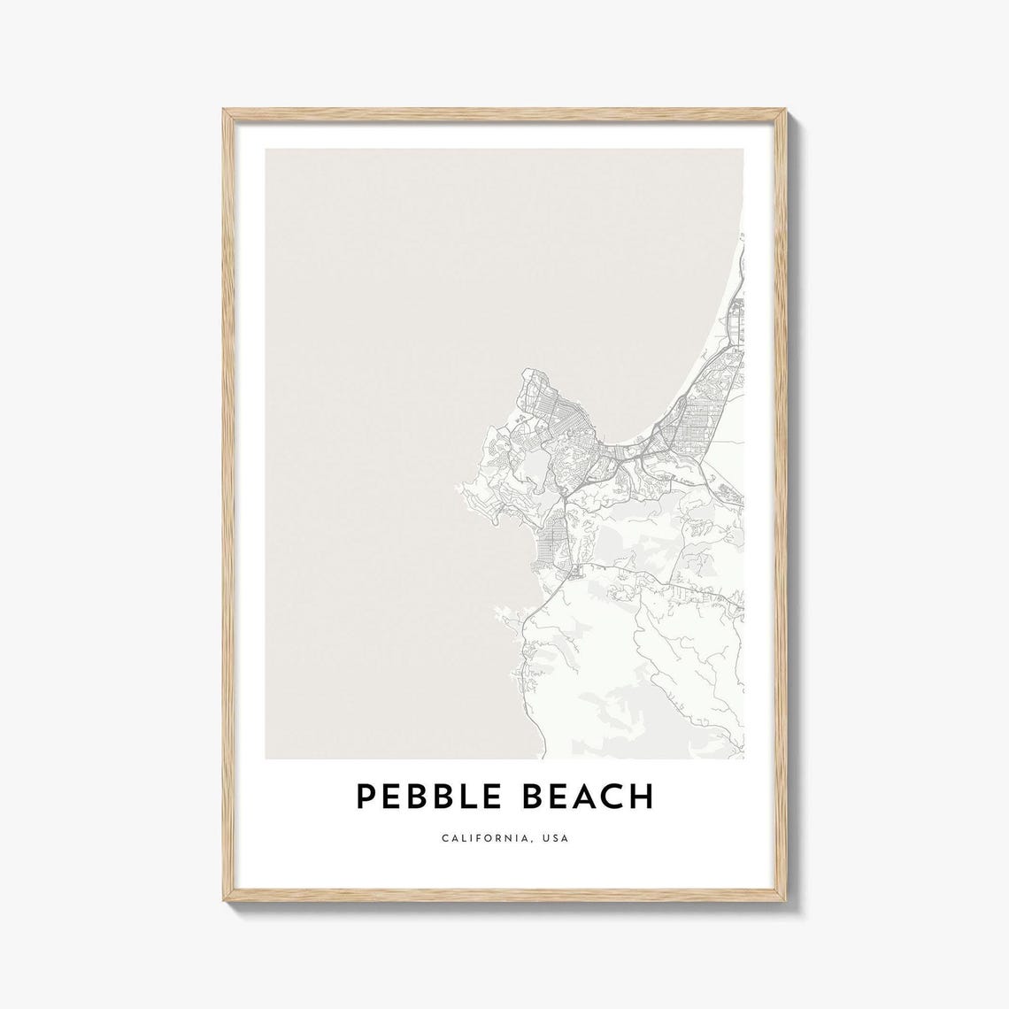 Pebble Beach California USA Coastal Map Minimalist Line Art Poster