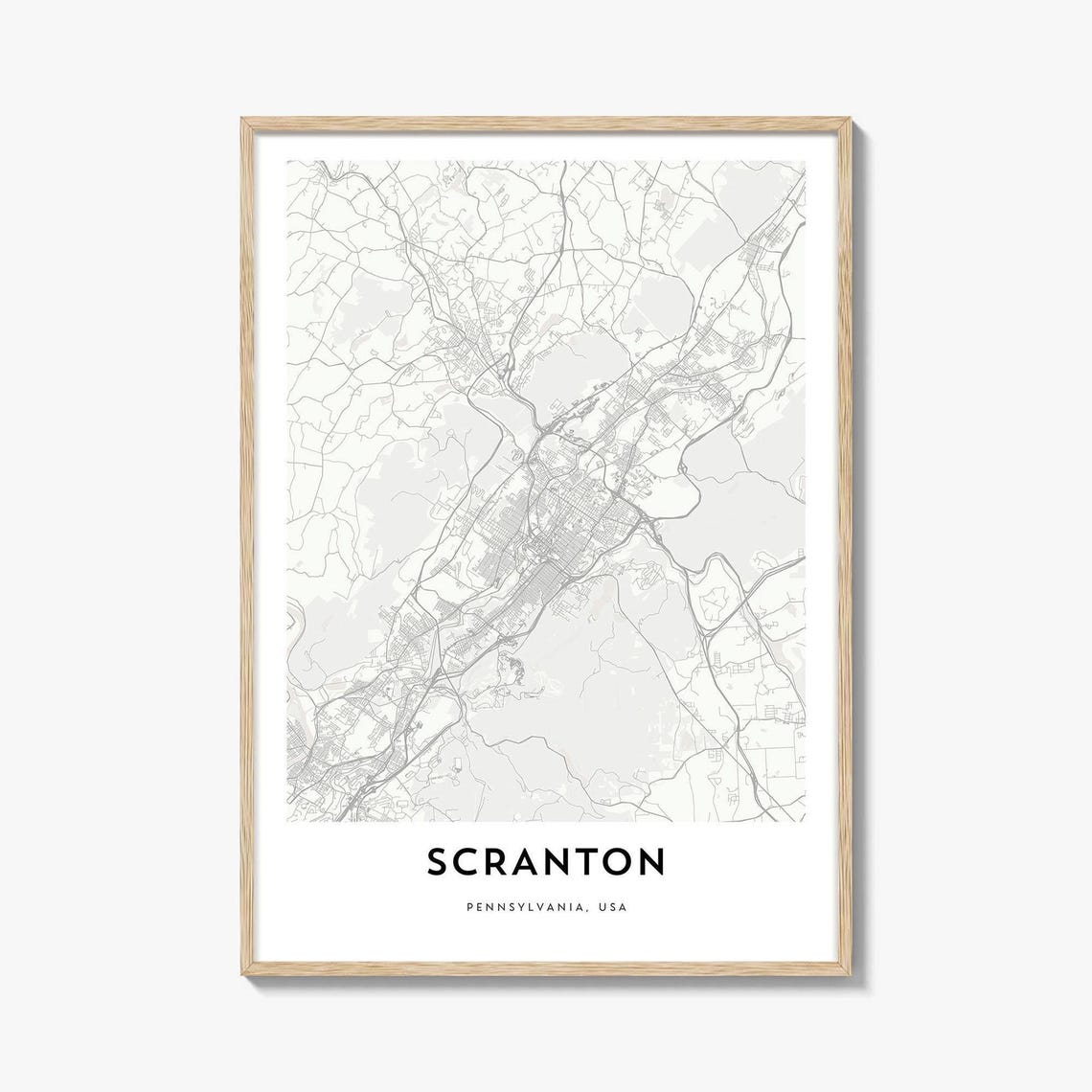 Scranton Pennsylvania Minimalist City Street Map Poster Wall Decor
