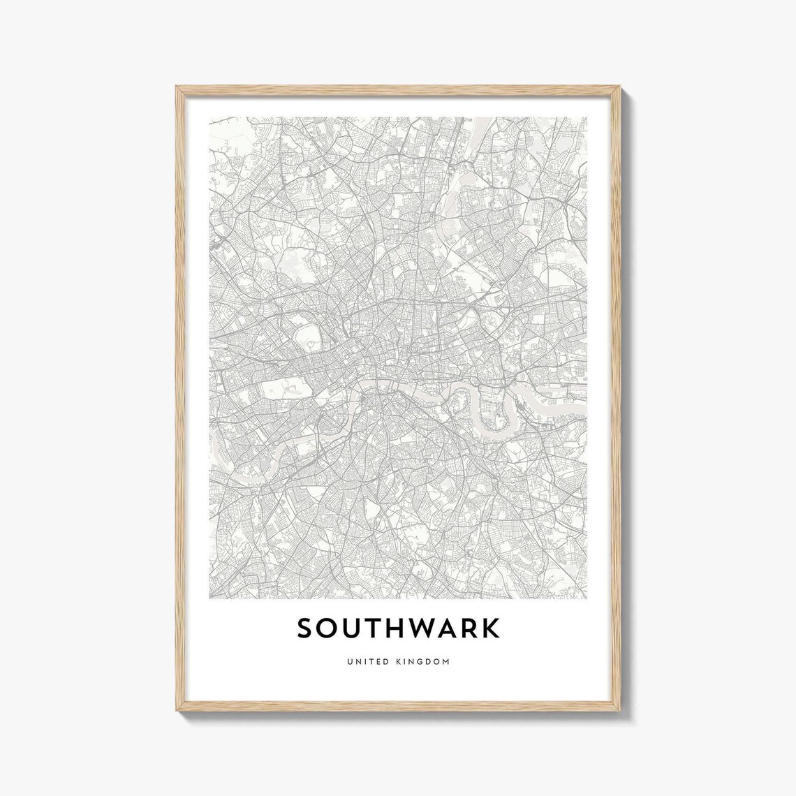 Minimalist Line Map of Southwark London United Kingdom Art Poster