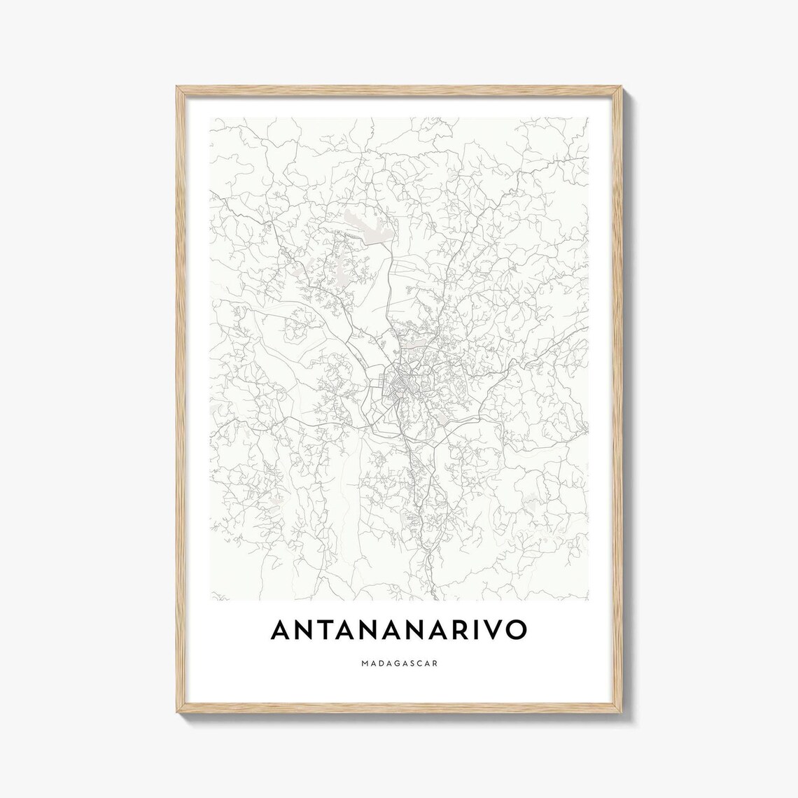 Antananarivo Madagascar Minimalist Street Map Black and White Print
