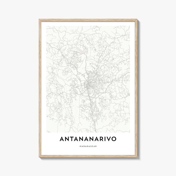 Antananarivo Madagascar Minimalist Street Map Black and White Print
