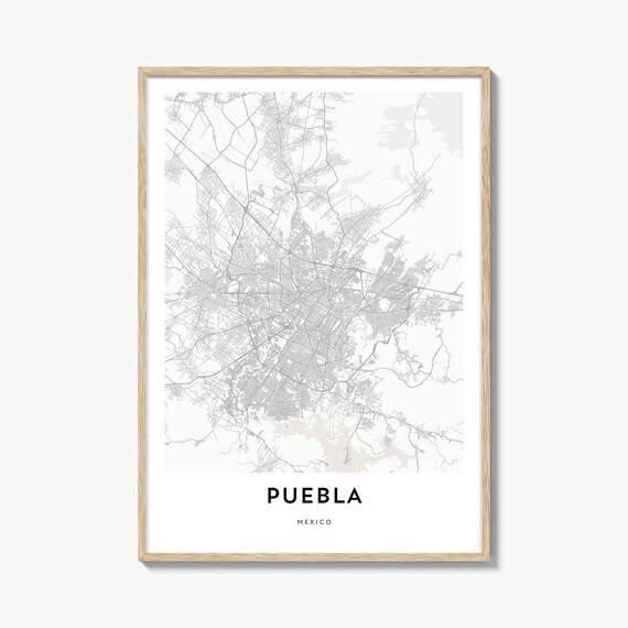 Detailed Puebla Mexico Minimalist White City Street Map Poster