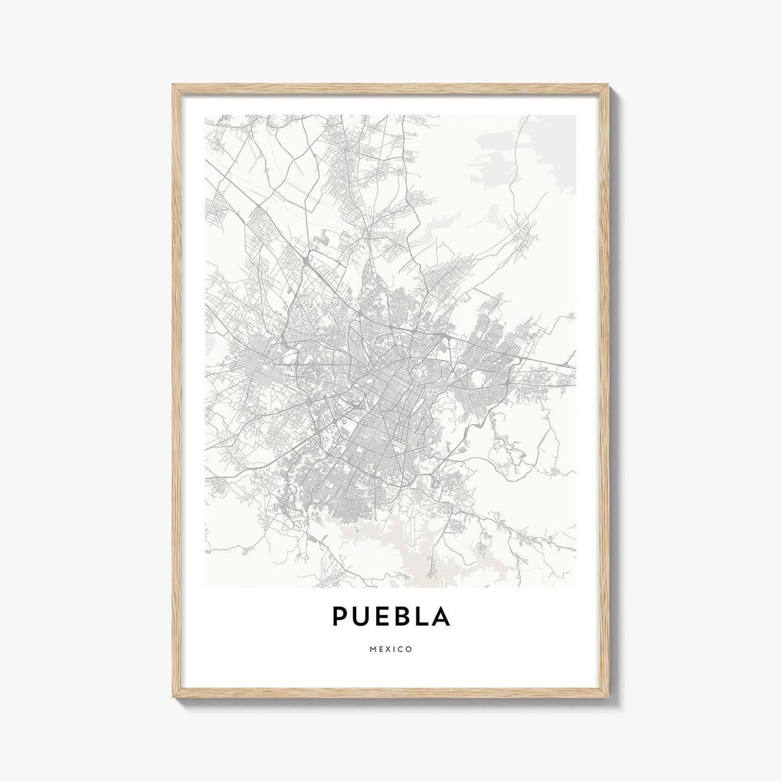 Detailed Puebla Mexico Minimalist White City Street Map Poster