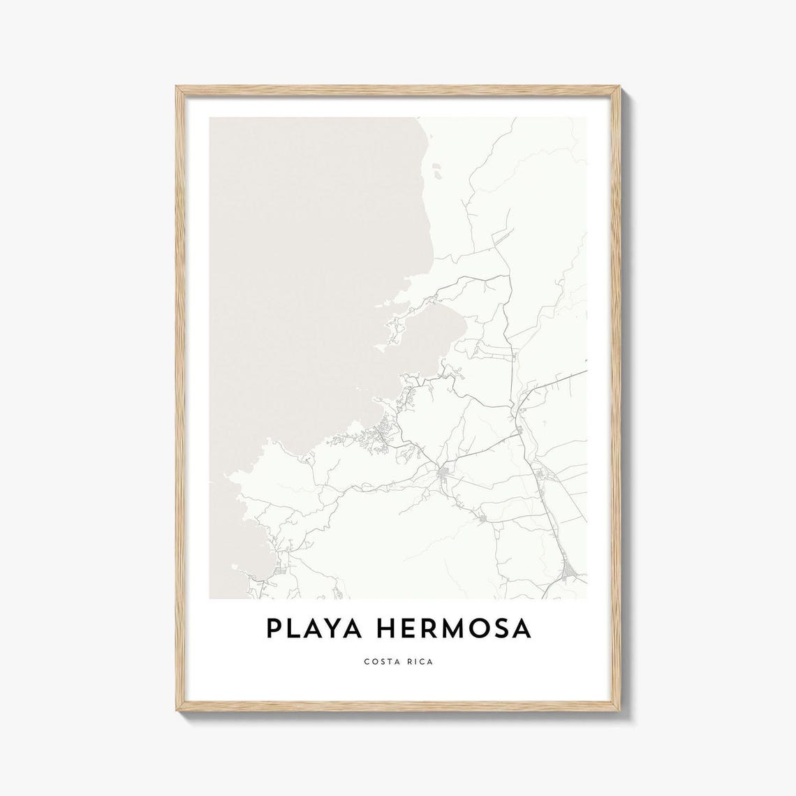 Playa Hermosa Costa Rica Coastal Map Monochrome Street Map Poster