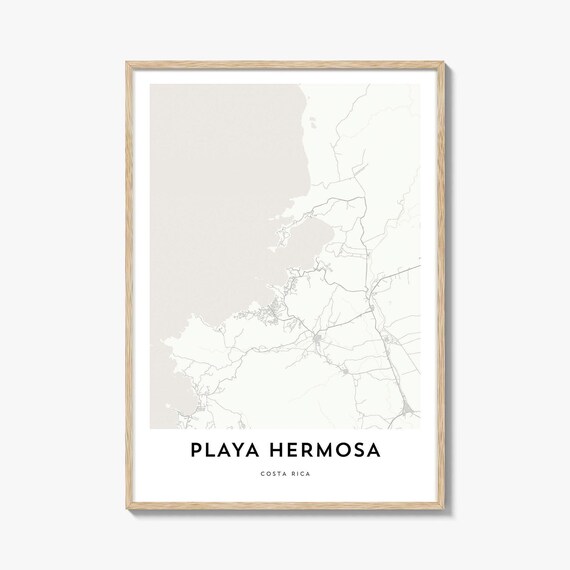 Playa Hermosa Costa Rica Coastal Map Monochrome Street Map Poster