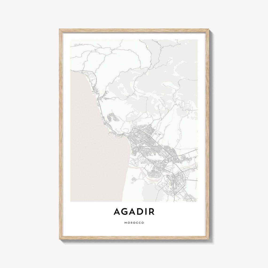 Agadir Morocco Minimalist Coastal City Map Artwork Travel Poster