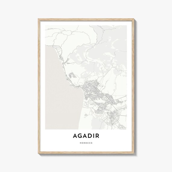 Agadir Morocco Minimalist Coastal City Map Artwork Travel Poster