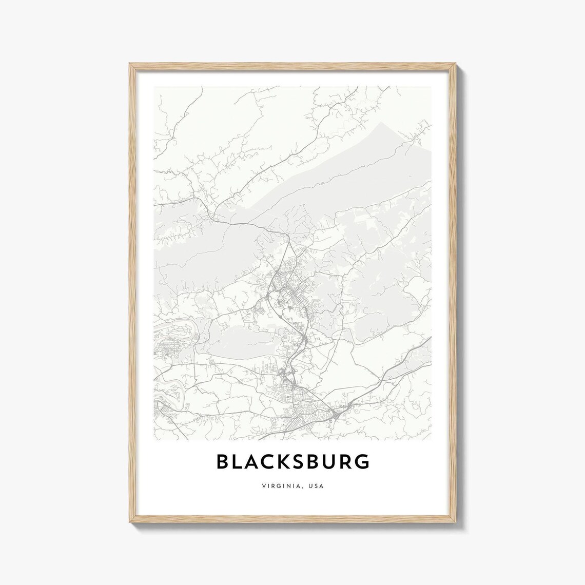 Blacksburg Virginia Minimalist City Street Map Gift Decor Poster