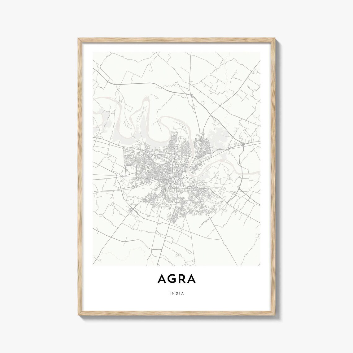 Agra India Minimalist Street Map Historic Mughal City Poster
