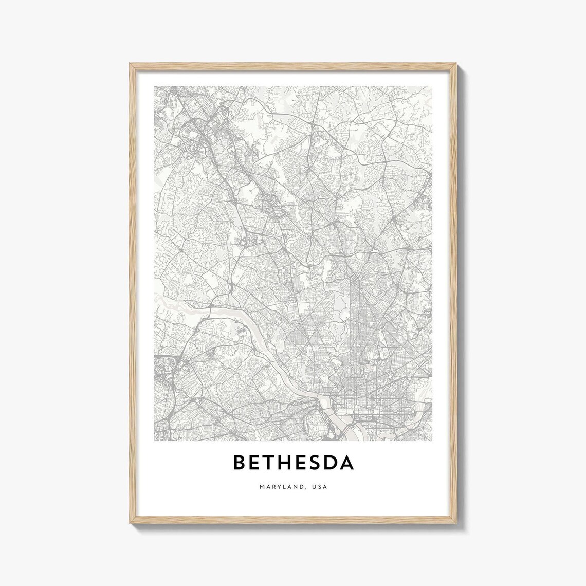 Bethesda Maryland Minimalist City Map Street Line Art Poster