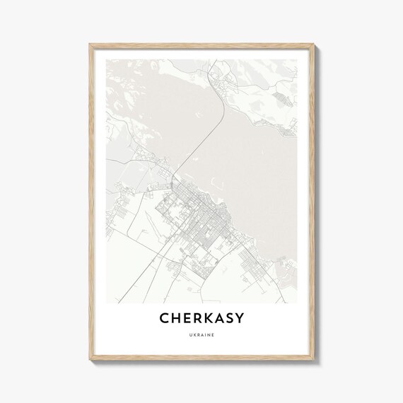 Cherkasy Ukraine Map Poster, Light Cream Framed Minimal City Street Map Decor