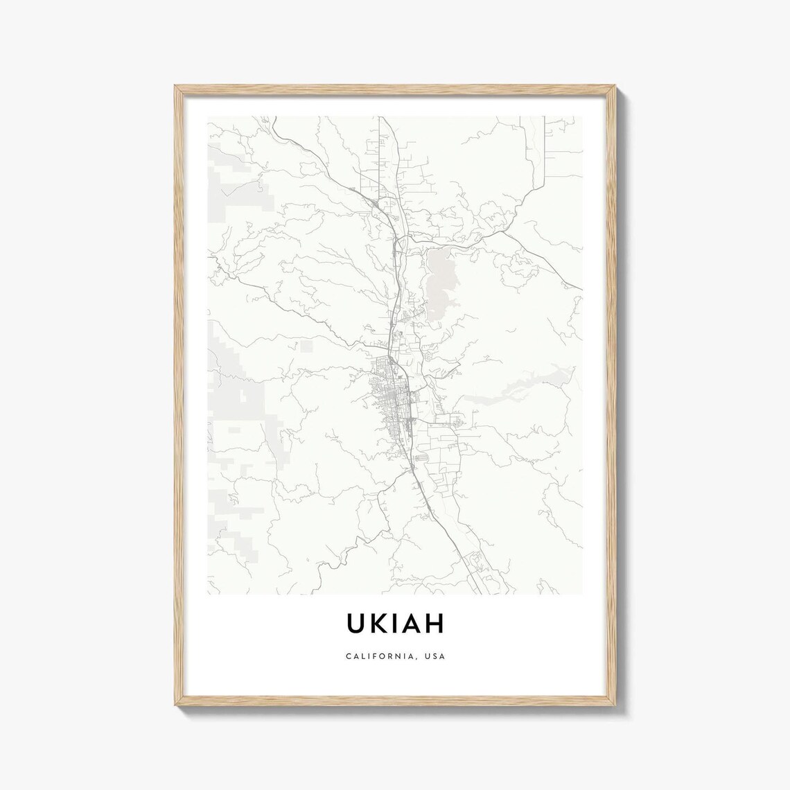 Ukiah California USA Minimalist City Street Map Travel Poster