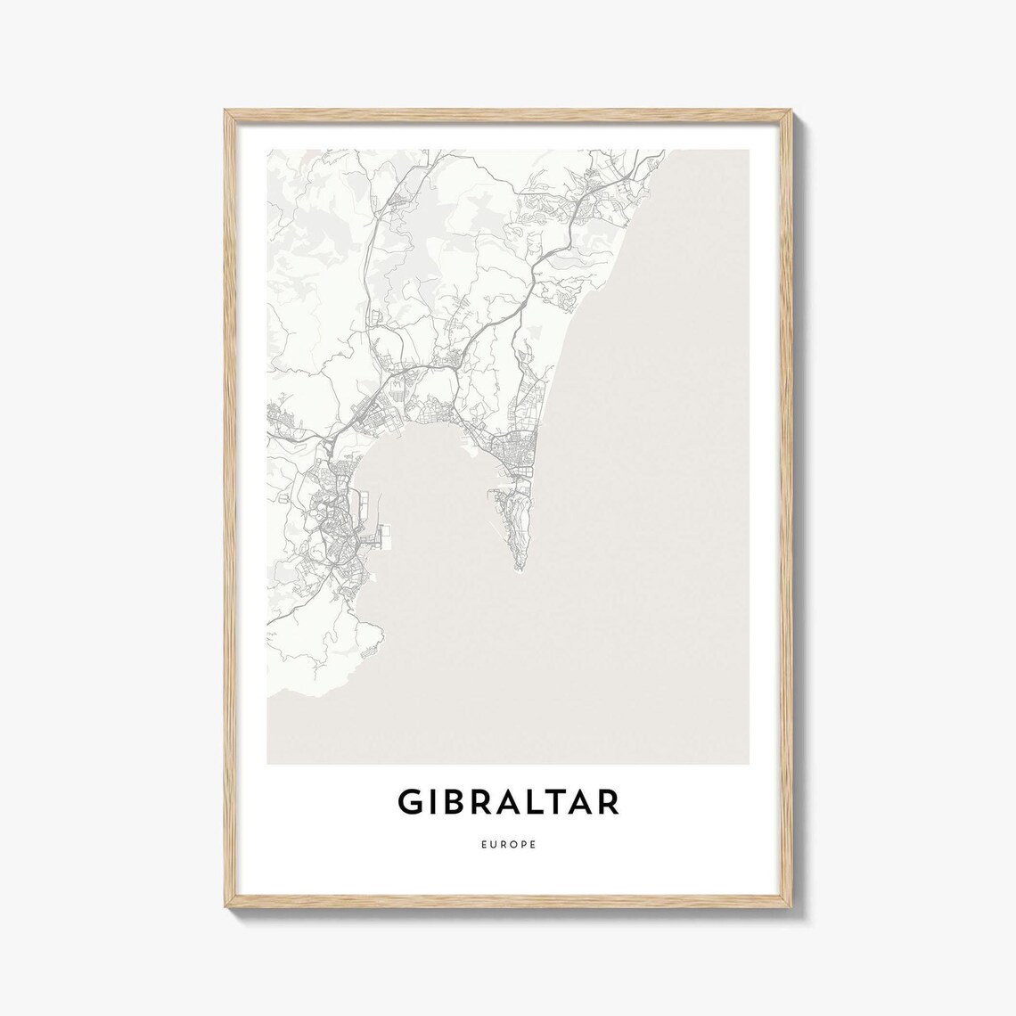 Gibraltar Europe Minimalist Peninsula City Map Line Art Poster