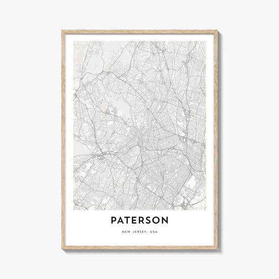 Map Of Paterson Print Gift Poster City Artwork For Home Office New Jersey