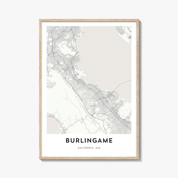 Burlingame California Minimalist City Street Map Art Poster Gift