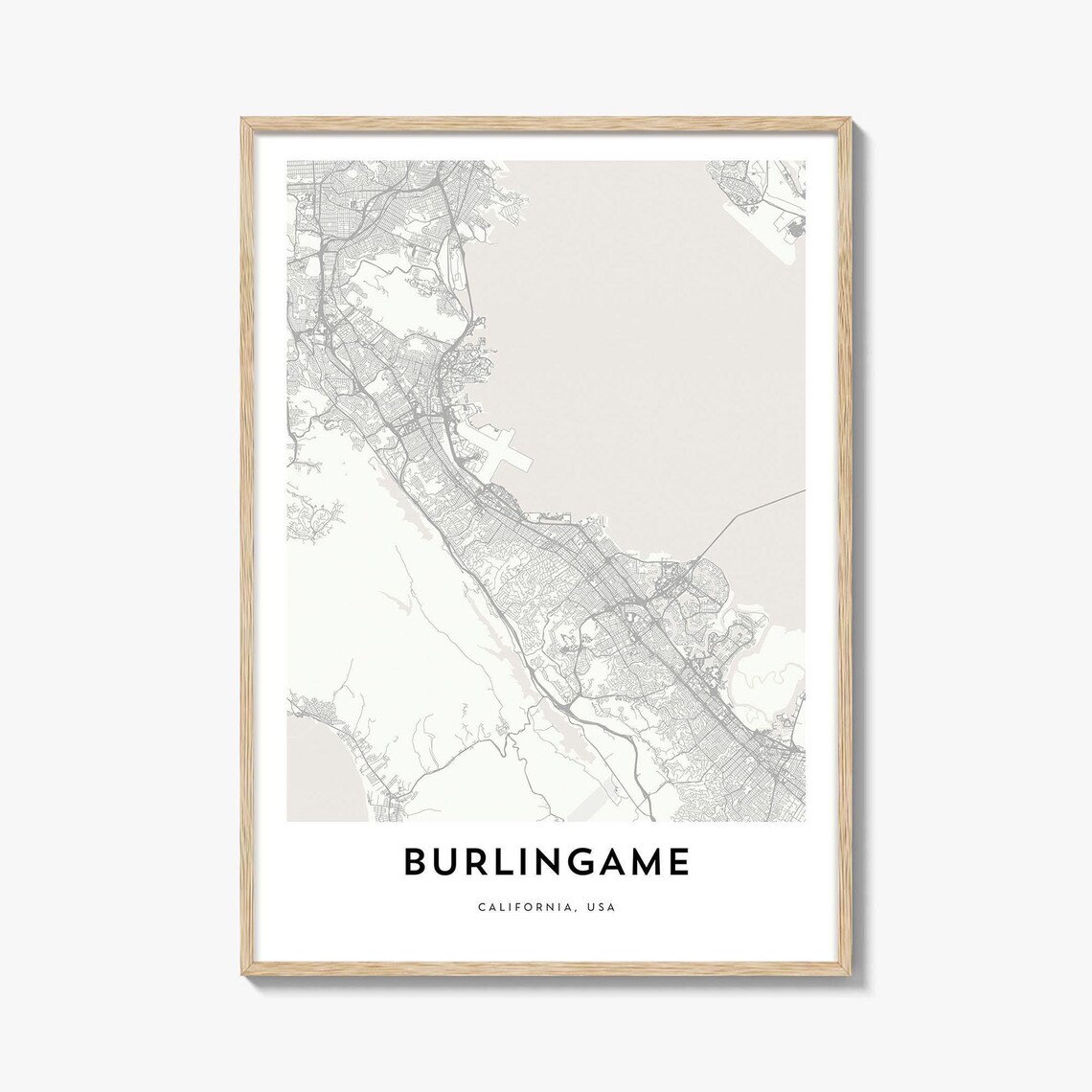 Burlingame California Minimalist City Street Map Art Poster Gift