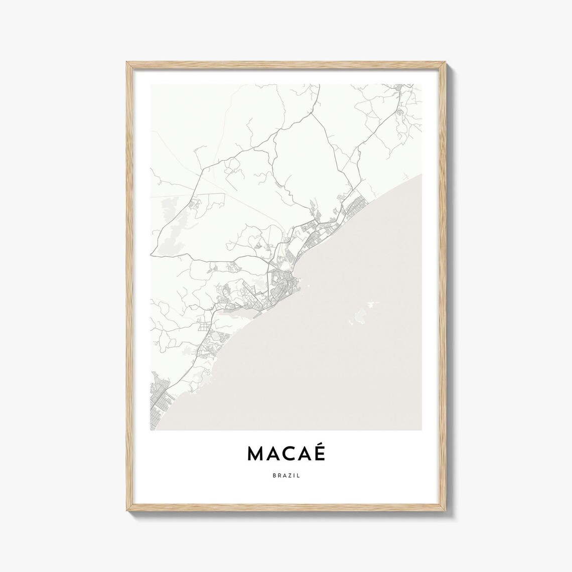 Macae Brazil Coastal City Map Minimalist Black and White Art Poster