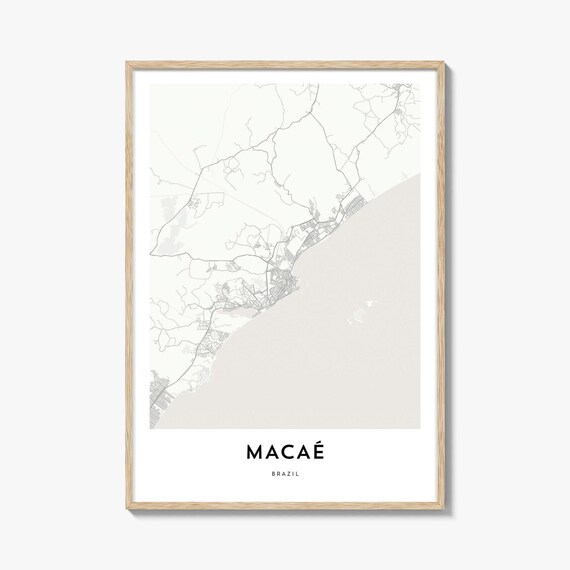 Macae Brazil Coastal City Map Minimalist Black and White Art Poster