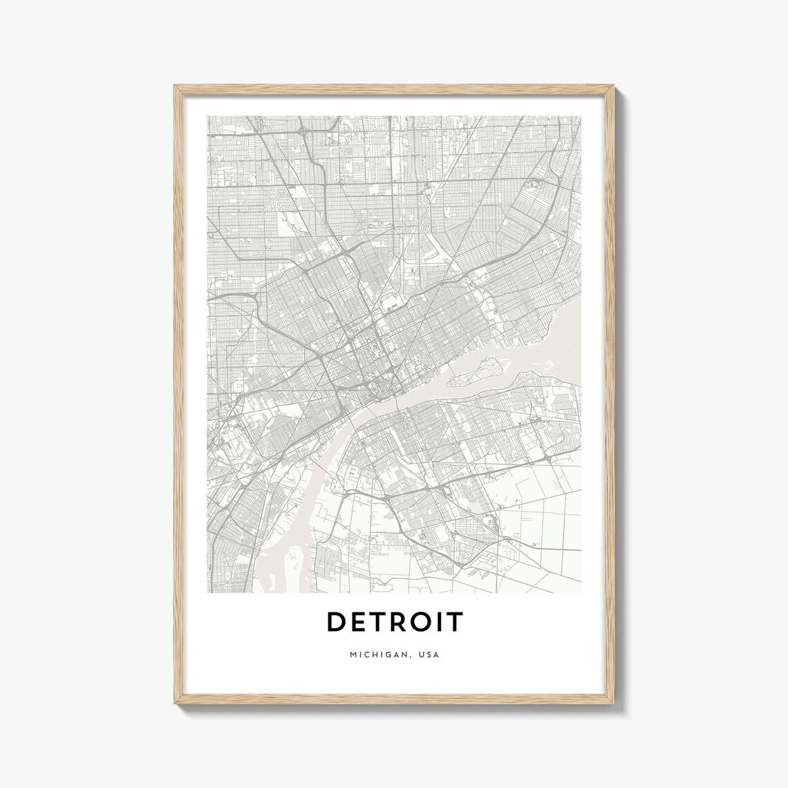 Detroit Michigan Minimalist City Map Line Art Modern Travel Poster