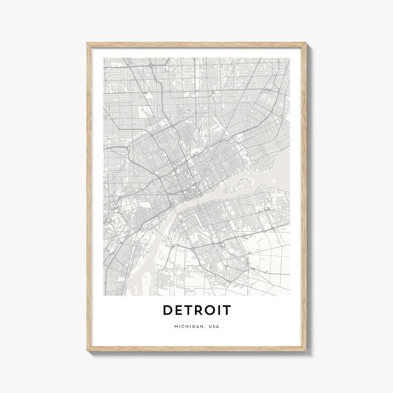 Detroit Michigan Minimalist City Map Line Art Modern Travel Poster