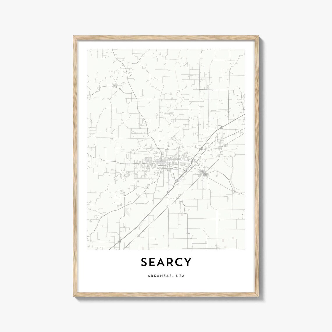 Searcy Arkansas Small Town City Street Map Minimalist Grey Poster